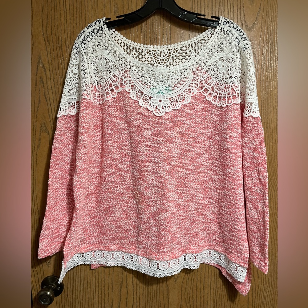 Pink and White Lace Light Sweater